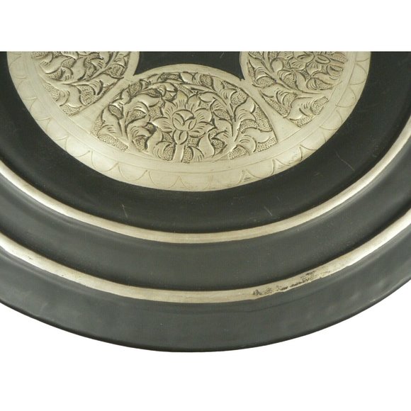 Metal Wall Plate Platter Centerpiece Tray Embossed Stamped Floral Design Hanger - Picture 6 of 12